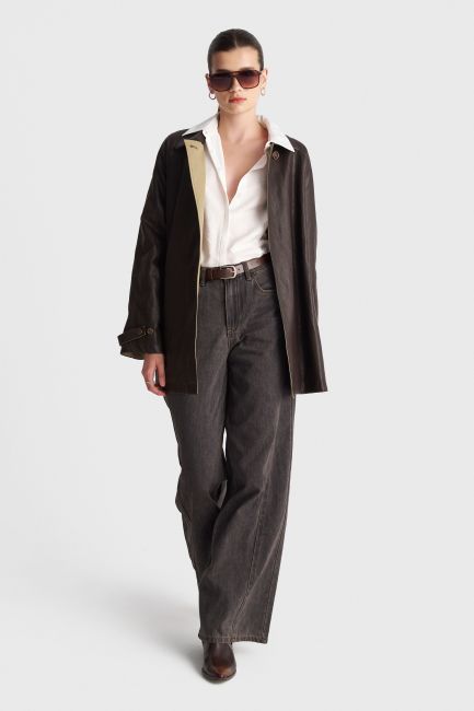 Wide-leg jeans with belt - Brown