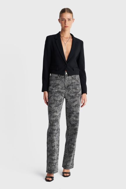 Straight-leg jeans with printed pattern - Grey