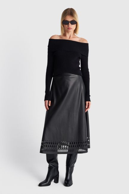 Μπλούζα πλεκτή off-the-shoulder - Μαύρο