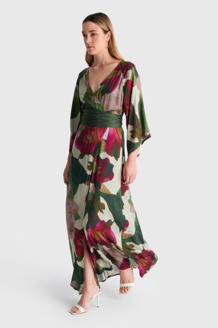 Printed maxi dress with belt - Multicolor