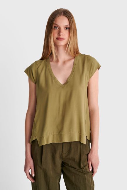 Short-sleeve V-neck top - Green