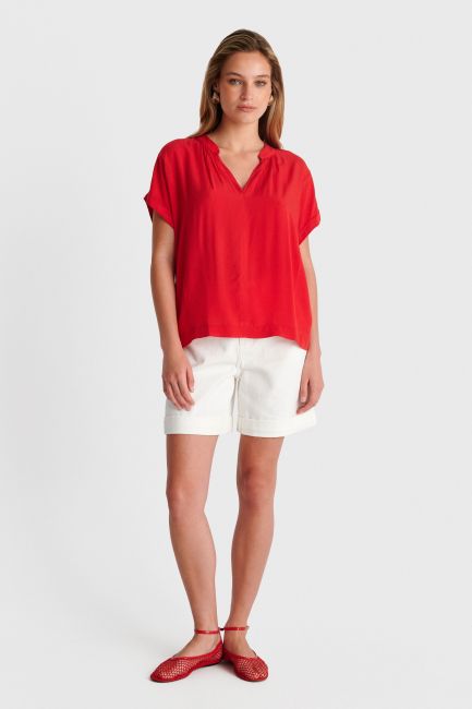 Plain top with Mandarin collar - Red