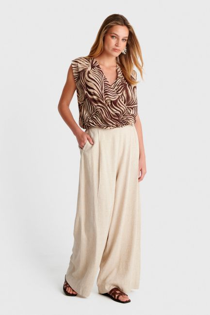 Sleeveless wrap-style printed top - Brown