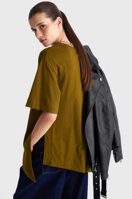 Asymmetric short-sleeve blouse - Green