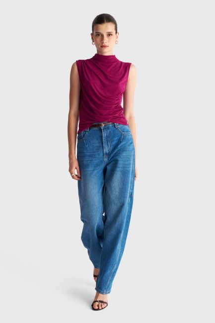 Shirred-detail sleeveless blouse - Red