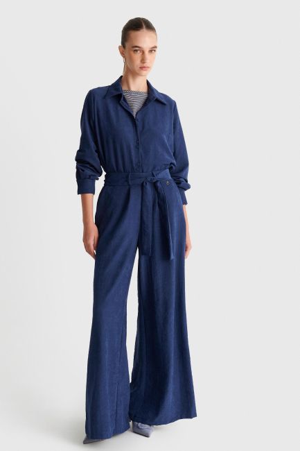Wide leg trousers with belt - Blue