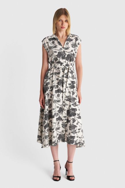 Printed midi dress with belt - Multicolor