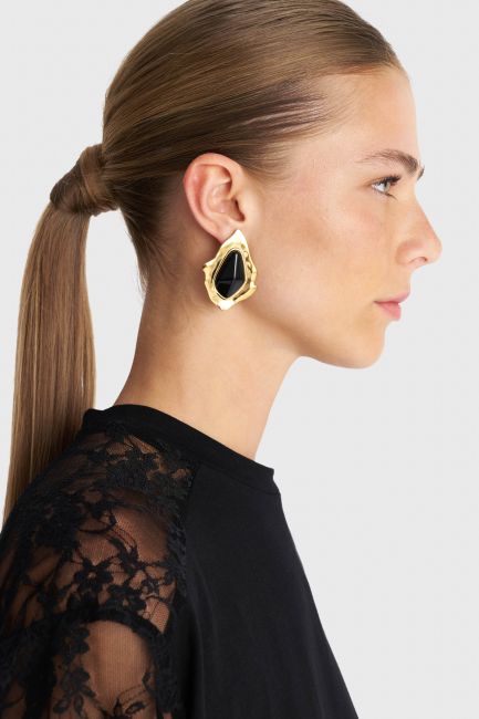 Gold earrings with black stone - Gold