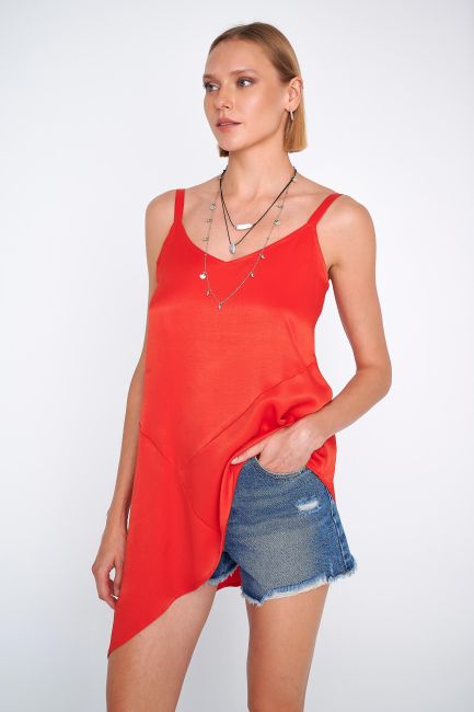 Satin-look asymmetric top - Orange