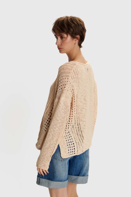 Perforated-knit blouse - Beige