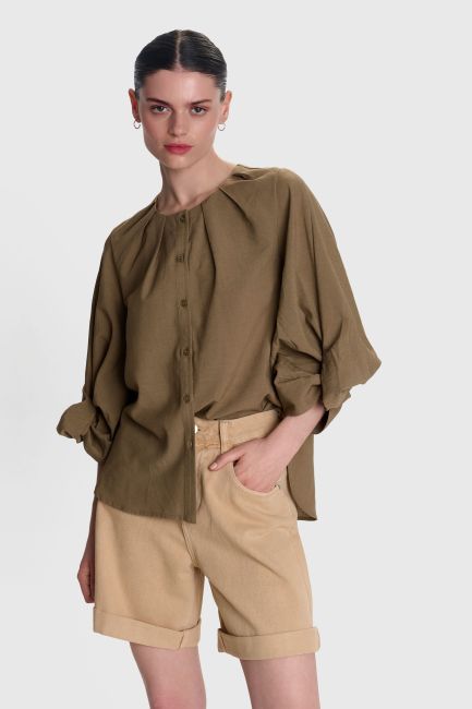 Shirt with mao collar - Brown