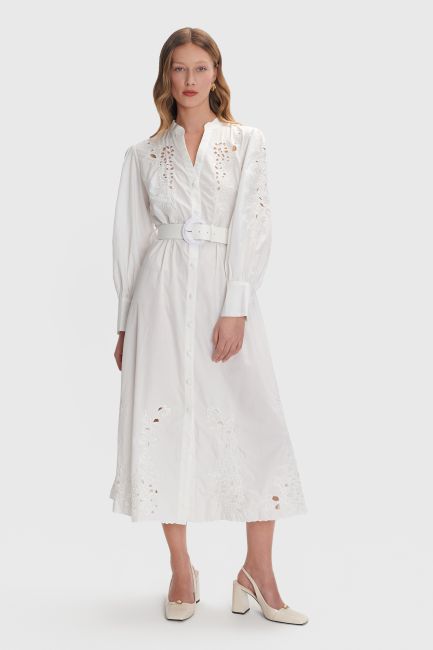 Belted lace dress - White