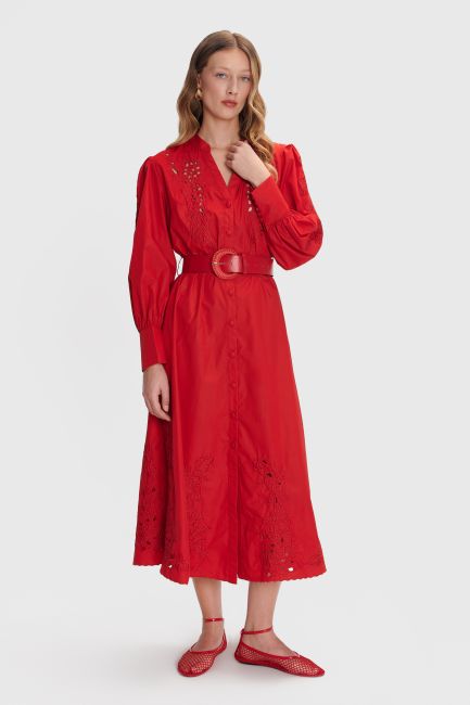 Belted lace dress - Red