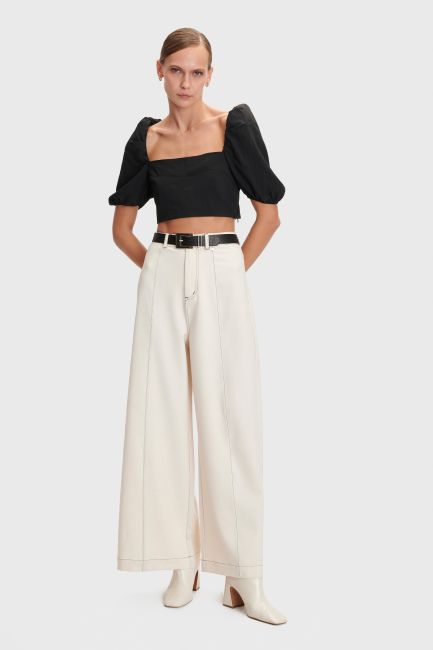 Contrast-stitching trousers - Beige