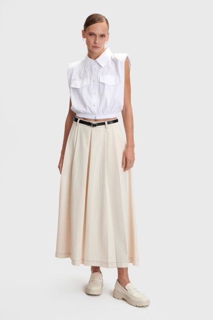 Maxi belted pleat-detail skirt - Beige