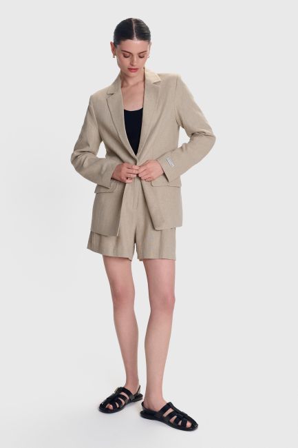Pocketed linen jacket - Beige