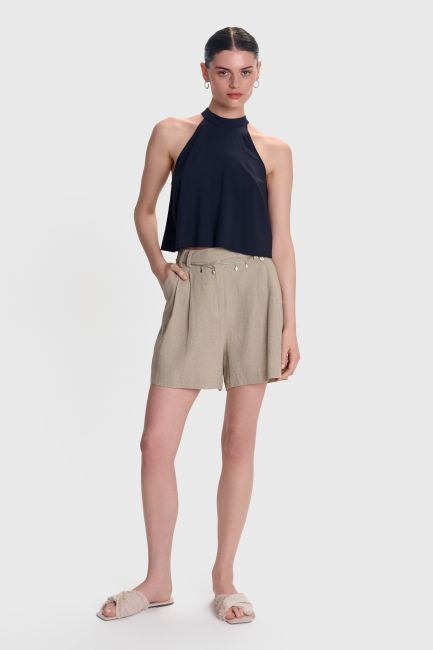 Linen plated shorts - Beige