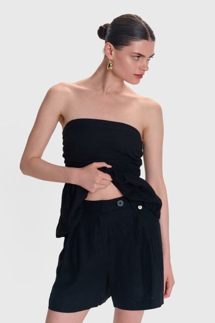 Linen plated shorts - Black