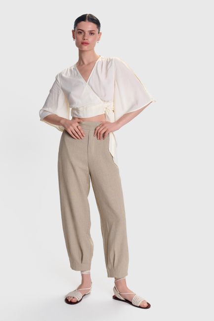 Linen elastic waist pants - Beige
