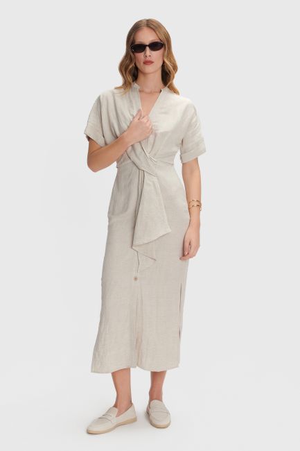 Asymmetrical linen dress - Beige