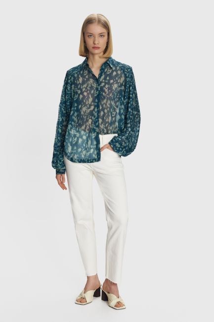 Printed pleated-sleeve shirt - Green