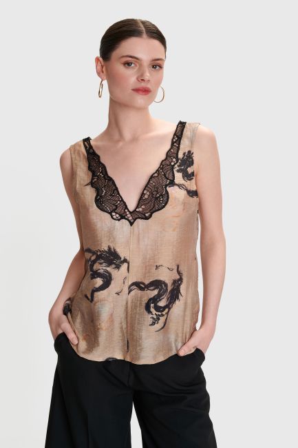 Printed top with lace - Multicolor