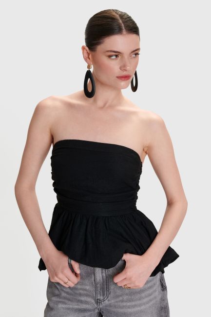 Strapless peplum top - Black