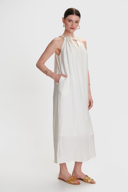 Midi dress with tie - White