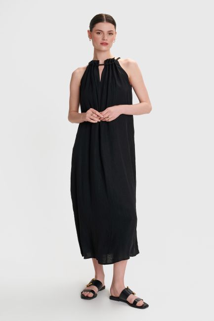 Midi dress with tie - Black