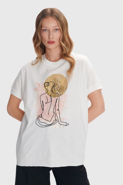 Short-sleeved printed top - White