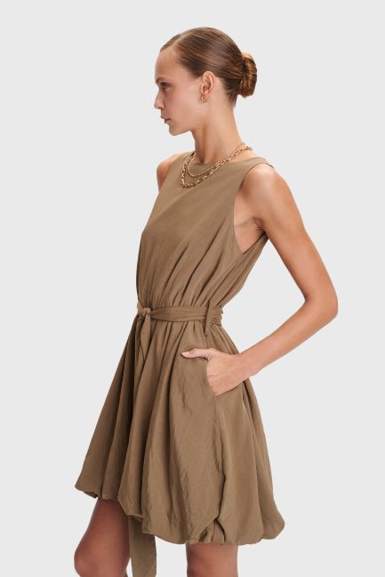 Mini sleeveless balloon dress - Brown