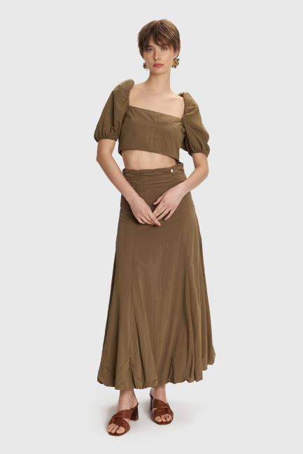 Balloon-sleeve crop top - Brown