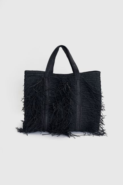 Straw-effect oversized bag - Black