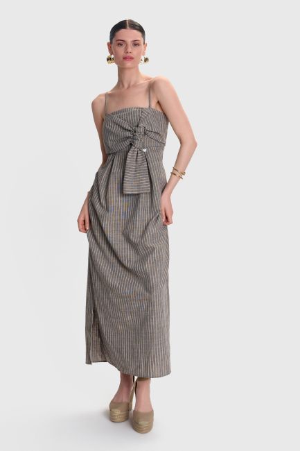 Bow linen dress - Grey