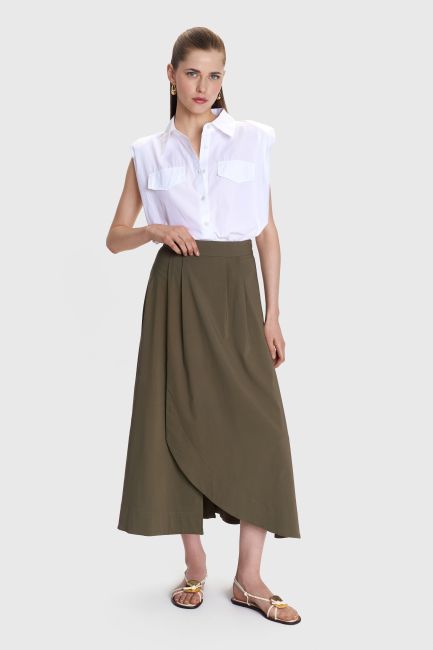 Midi pleat-detail wrap skirt - Green