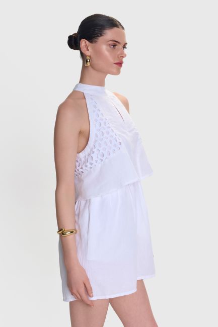 Short linen overalls - White