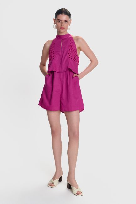 Short linen overalls - Pink