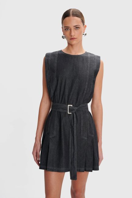 Mini sleeveless dress in denim look - Black