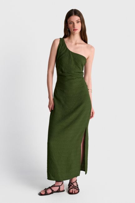 One-shoulder maxi dress with slit - Green