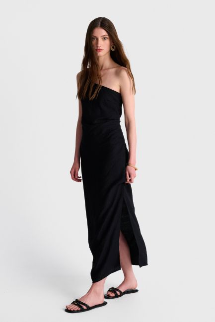 One-shoulder maxi dress with slit - Black