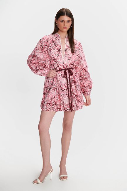Belted short printed dress - Multicolor