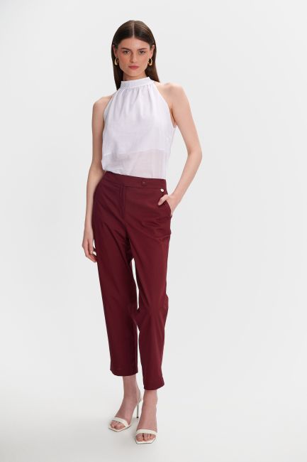 Plain straight-leg pants - Red