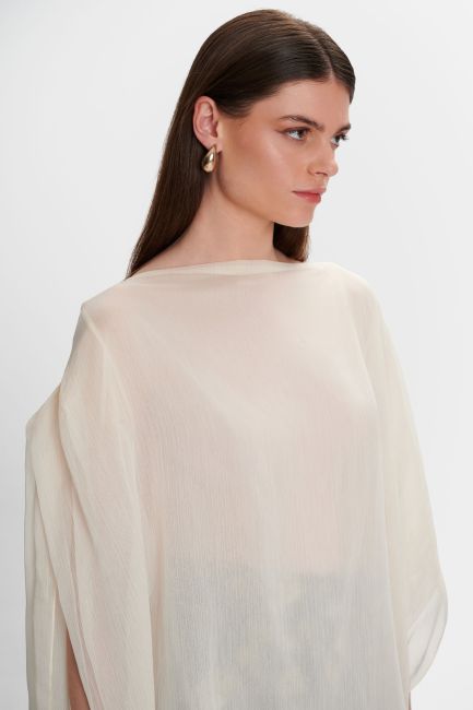 Asymmetrical see-through top - White