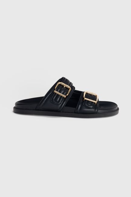 Buckle detaial leather sandals - Black
