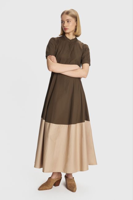 Two-tone poplin maxi dress - Green