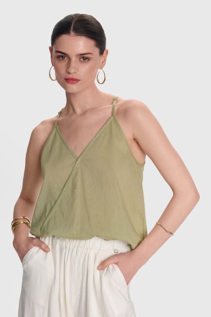 Sleeveless wrap cotton top - Green
