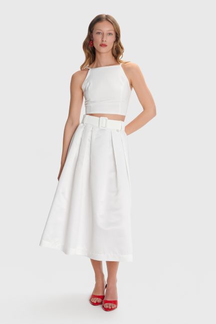 Belted midi skirt - White