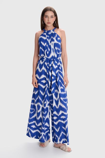 Printed jumpsuit with belt - Multicolor