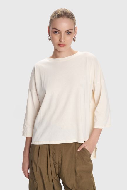 Asymmetric monochrome blouse - Beige