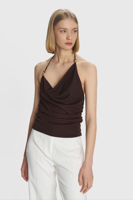 Draped-detail strappy blouse - Brown